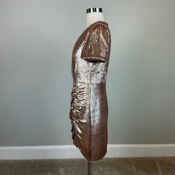 Aidan Mattox Gold Sequined Cocktail Dress Size 6 Short Sleeve Mini Sheath - Picture 6 of 14